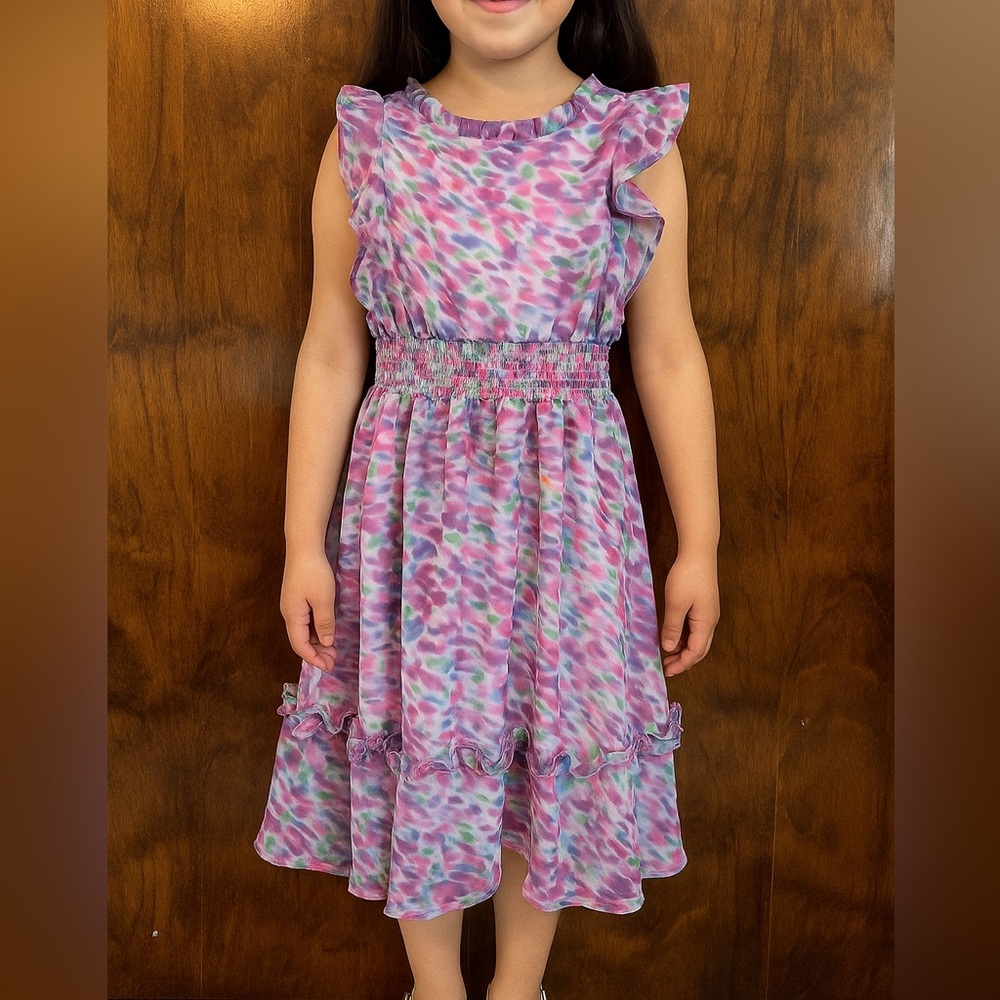 Aqua Multicolor Ruffle Kids Dress